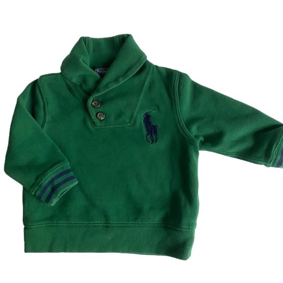 Polo by Ralph Lauren Shawl Collar Large Embroidered Pony Green Sweatshirt 18 M - Picture 7 of 8